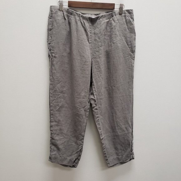 J Jill Womens Love Linen Pull On Pants Size M Gray High Rise Straight Leg Pocket - Picture 1 of 10